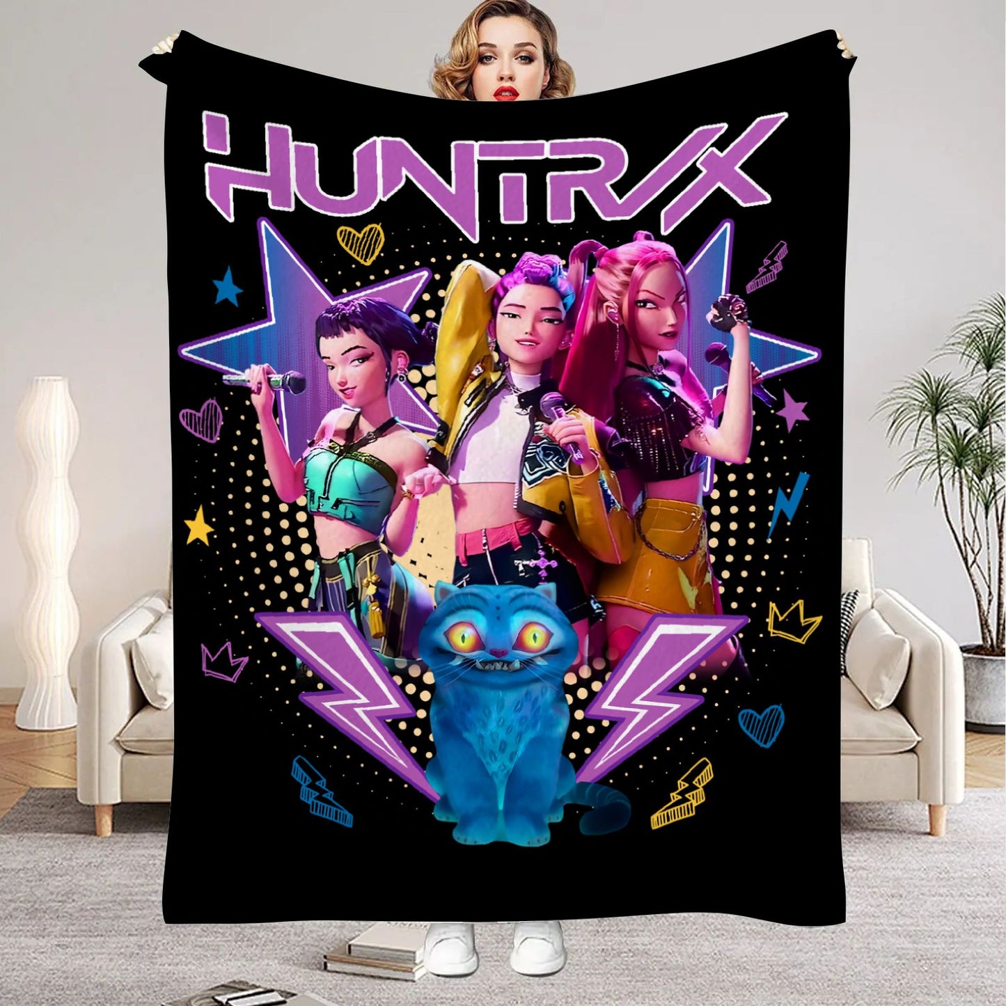 Huntrix Blankets K pop Demon Hunters Zoey Rumi Mira Soft Warm Throw Blanket Winter Kids Couch Bed Fluffy Bedspread