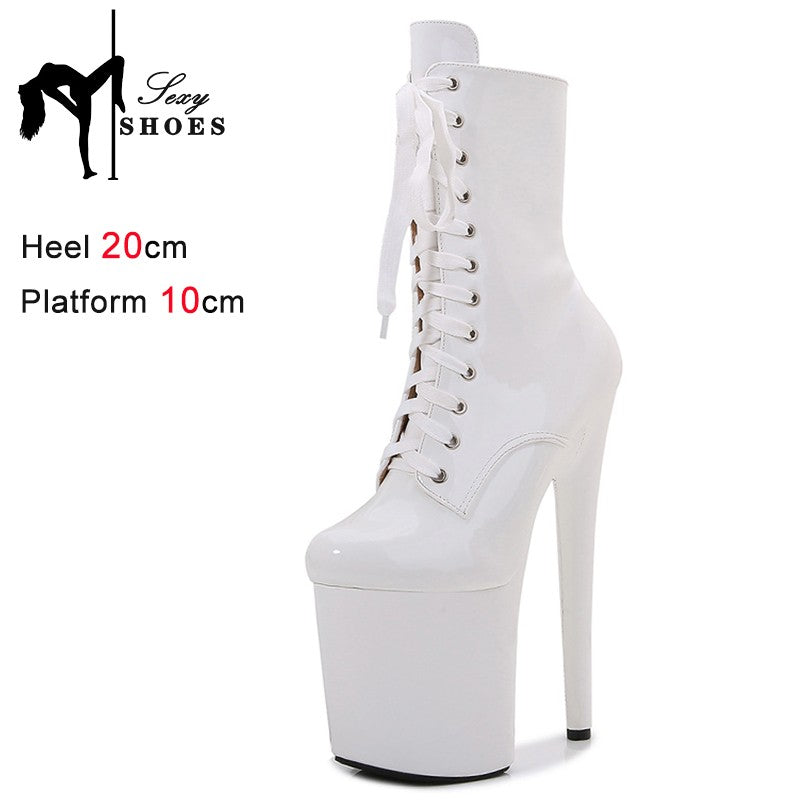 Sexy Knight Boots Women 8-inch High Heels Fashion Models Shoes Nightclub Cross Lace-up Pole Dancing Stripper An kle Short Boots