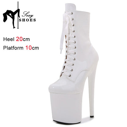 Sexy Knight Boots Women 8-inch High Heels Fashion Models Shoes Nightclub Cross Lace-up Pole Dancing Stripper An kle Short Boots