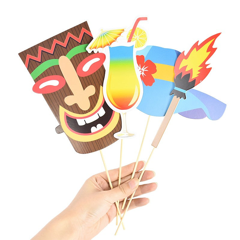 23pcs Hawaiian Party Decorations Photo Booth Props Paper Pineapple Flower Summer Beach Pool Party Hawai Aloha Party Supplies