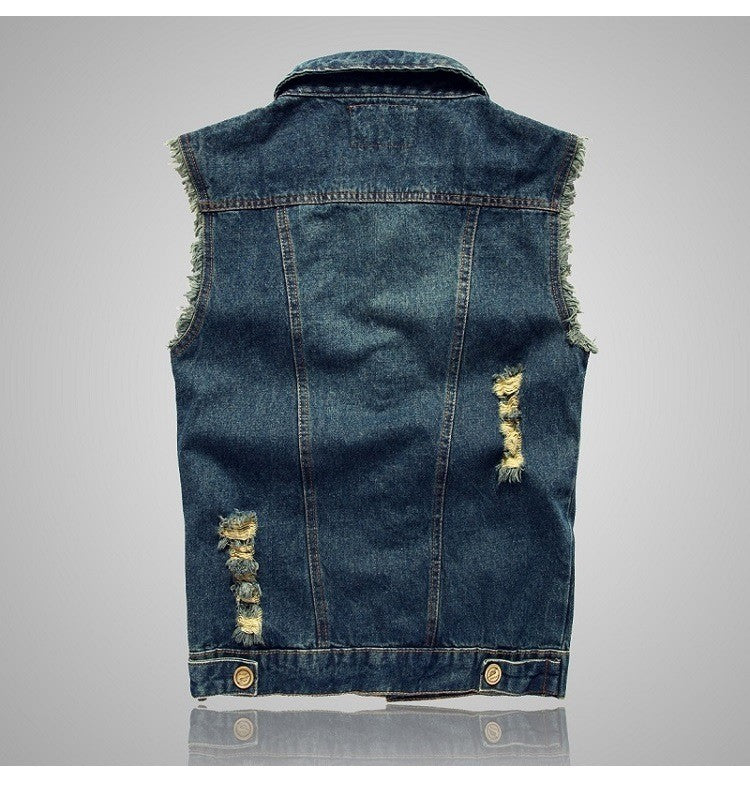 Cowboy vest men's spring and autumn new slim fit denim vest jacket men's casual sleeveless vest denim top with two chest pockets