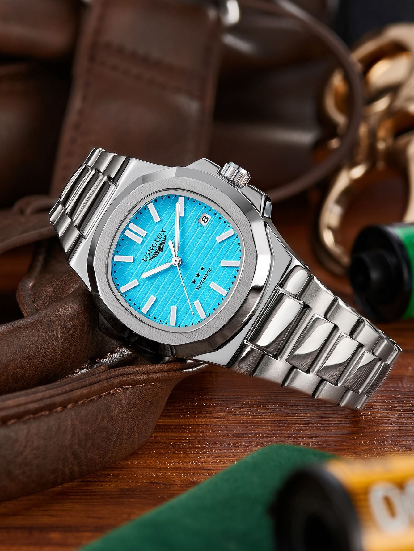 Men automatic watch business date mechanical watches waterproof stainless steel luminous luxury mens watch boyfriend gift