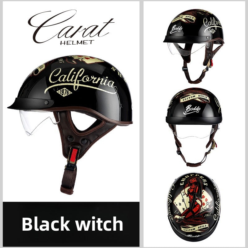 Motorcycle Half Helmet High-quality Retro Carat Multi-Purpose Headgear Classic Design Stylish Safe Comfortable Original Decals