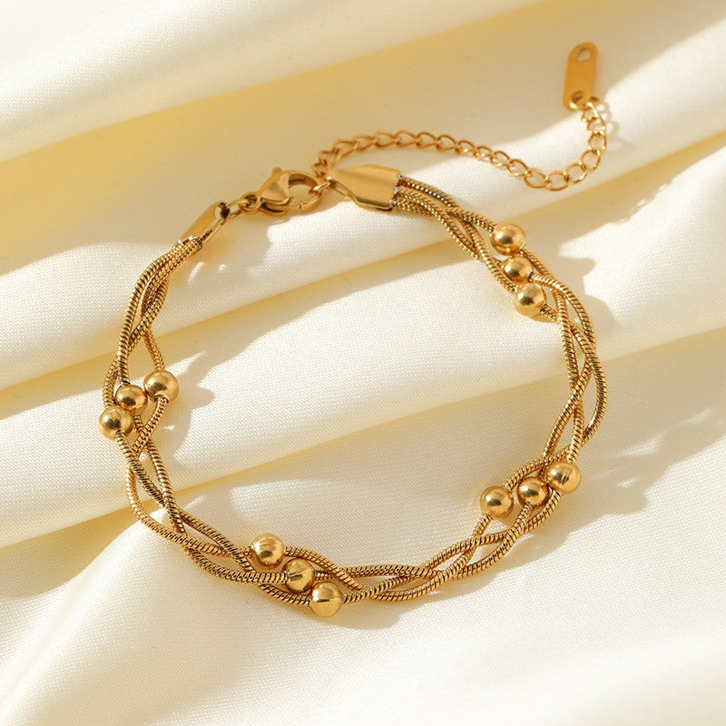 Pulseira de Corrente de Contas de Aço Inoxidável 316L EILIECK para Mulheres, Charme de Metal Banhado a Ouro 18K, Joia Moderna com Design Exclusivo