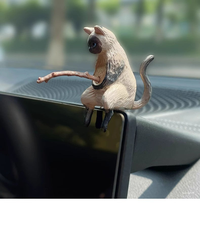 Gato-pescador Decoração de Interiores de Carro Resina Fofa com Óculos de Tubo Pingente para Retrovisor de Carro Saída de Ar para Acessórios de Carro