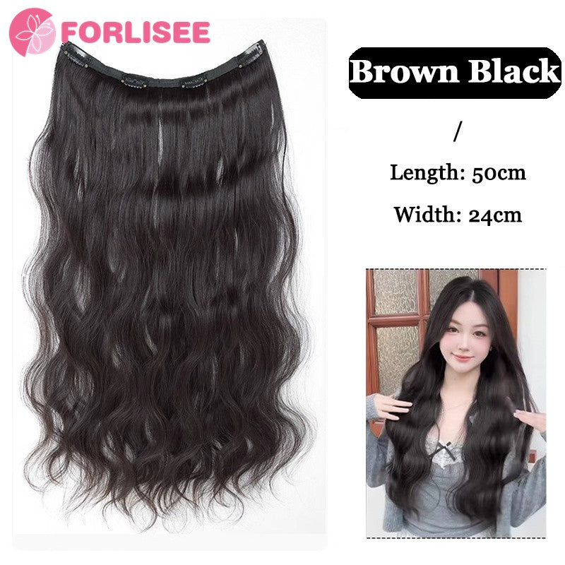 Aplique de Cabelo Sintético Liso Longo de Uma Peça com 4 Presilhas, Camada Interna Escondida, Peruca Colorida