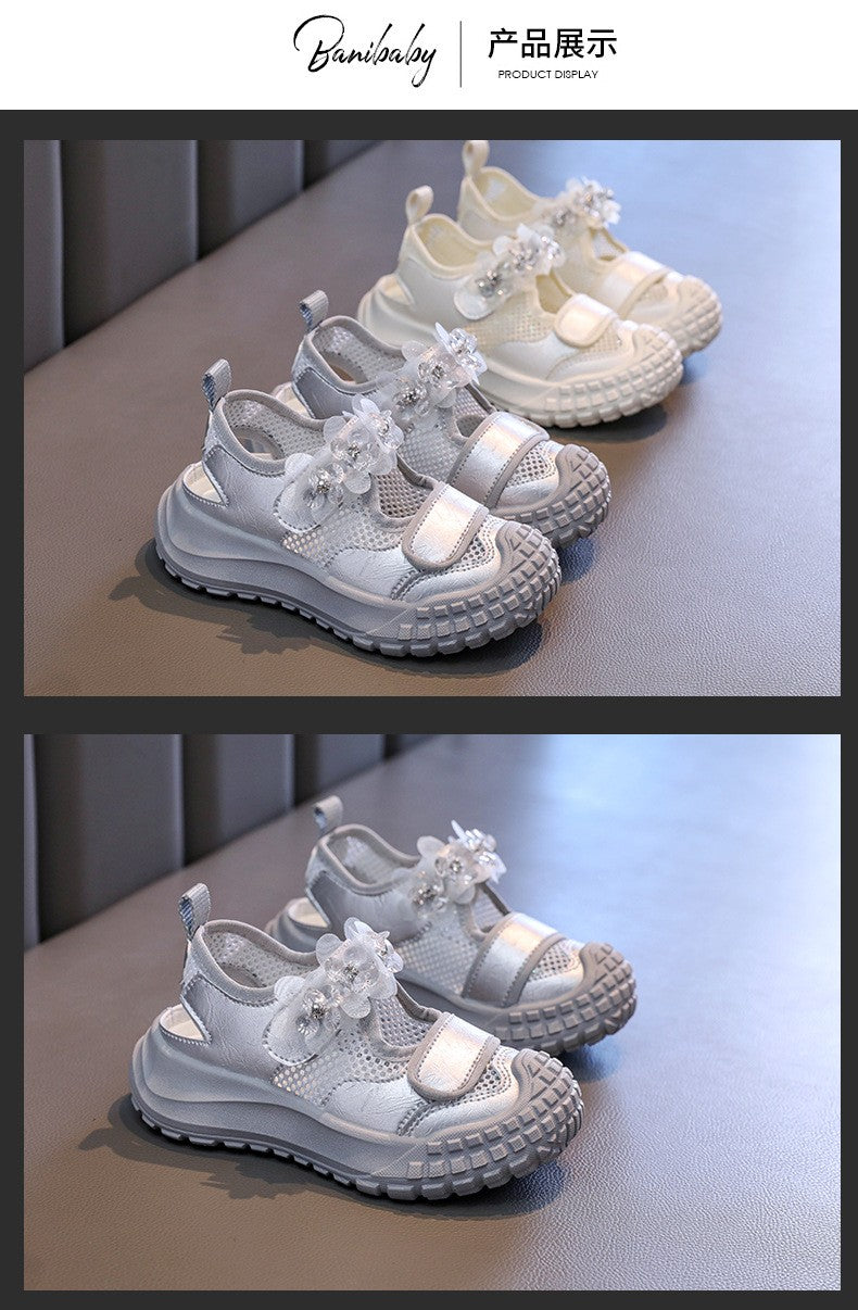 Girls' Casual Shoes Mesh Breathable Children's Sports Sandals 2025 Summer Fashion Flower Girls' Princess Shoes 3-12 Years Old