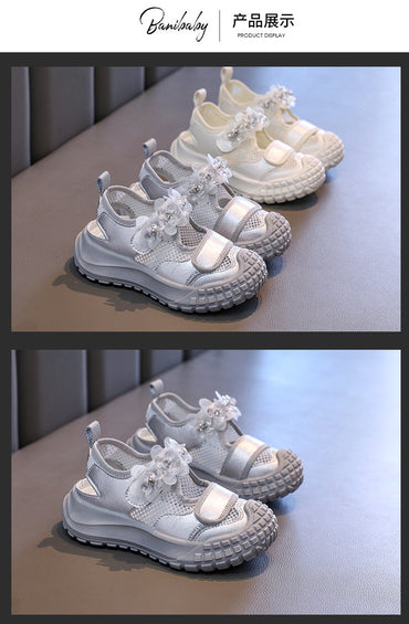Girls' Casual Shoes Mesh Breathable Children's Sports Sandals 2025 Summer Fashion Flower Girls' Princess Shoes 3-12 Years Old