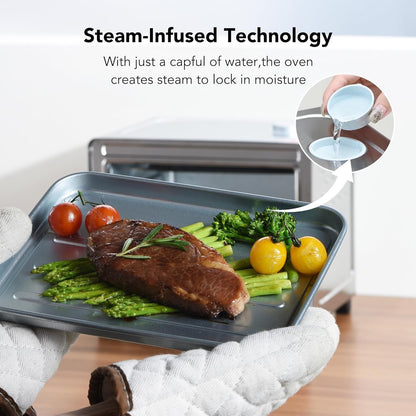 Forno Torradeira Fritadeira sem Óleo 6 em 1, Fritadeira sem Óleo de 12L com Infusão a Vapor, Forno Torradeira com Convecção e Cozimento a Vapor Suave com Pré-aquecimento Rápido,