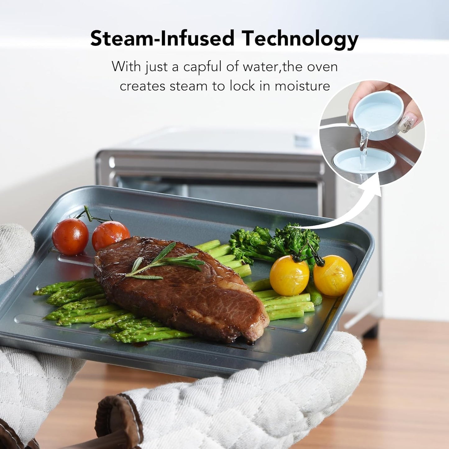Forno Torradeira Fritadeira sem Óleo 6 em 1, Fritadeira sem Óleo de 12L com Infusão a Vapor, Forno Torradeira com Convecção e Cozimento a Vapor Suave com Pré-aquecimento Rápido,