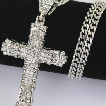 1 Simples Estilo MASCULINO Strass Cruz Cristã Pingente de Strass Colar Personalidade Moda Rua Corrente Dominadora Joias