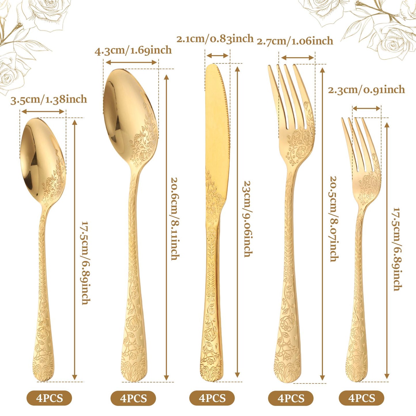 20/24 Peças Conjunto de Utensílios de Aço Inoxidável Conjunto de Talheres Florais Garfo Colher e Faca Kits de Utensílios de Cozinha para Restaurante