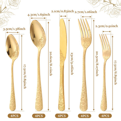 20/24 Peças Conjunto de Utensílios de Aço Inoxidável Conjunto de Talheres Florais Garfo Colher e Faca Kits de Utensílios de Cozinha para Restaurante