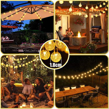 Solar String Lights Outdoor 200 LED Crystal Globe Lights Waterproof Solar Festoon Fairy Light for Garden Christmas Party Decor