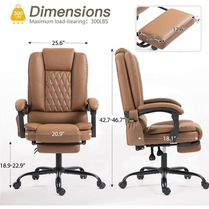 6-Point Heated Massage Office Chair with Footrest, Ergonomic Home Desk Chair with Lumbar Support, Executive High Back PU Leather