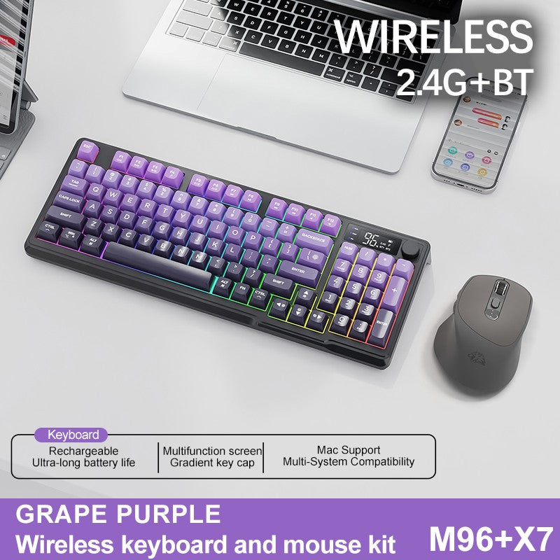 Teclado Sem Fio FreeWolf M96 com Tela, Teclado Gamer Bluetooth Conexão Dual-Mode, Conexão Multi-Dispositivos, Ergonômico