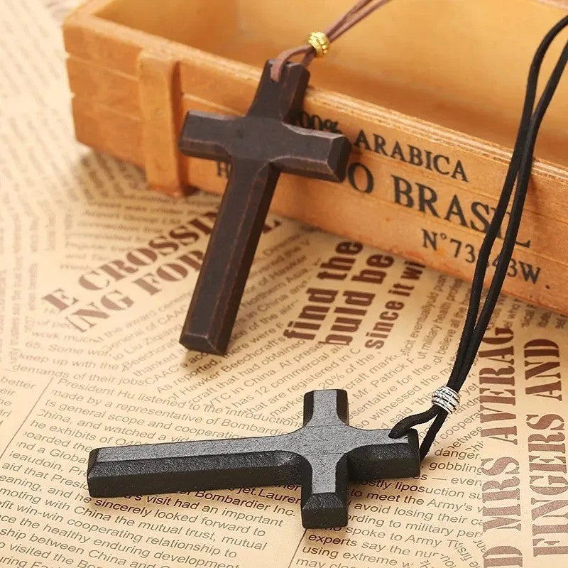 Personality Punk Trendy Cool Gothic Wood Cross Pendant NNecklace for Women Men Vintage Hip Hop Y2k Necklace Party Jewelry Gift