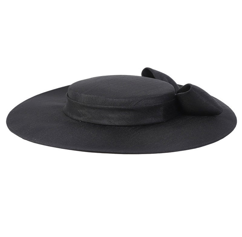 FS Elegante Chapéu de Aba Larga Marfim Feminino Grande Laço Ocasião Formal Kentucky Boné Feminino Casamento Coquetel Festa Fedora de Topo Reto 2024