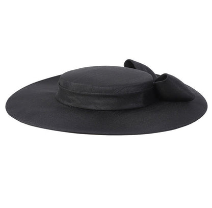 FS Elegante Chapéu de Aba Larga Marfim Feminino Grande Laço Ocasião Formal Kentucky Boné Feminino Casamento Coquetel Festa Fedora de Topo Reto 2024