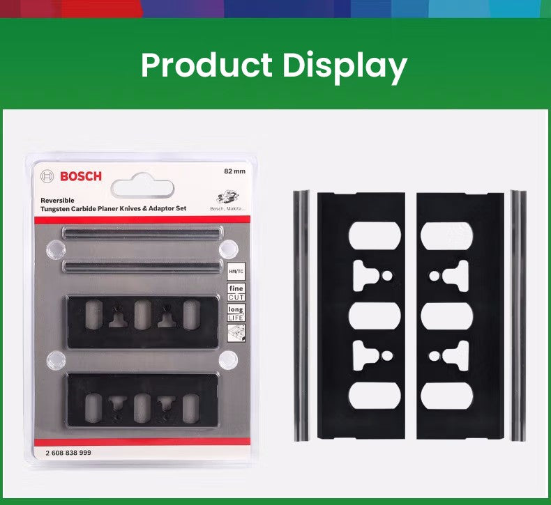 Faca de 82mm Reversível de Metal Duro para Plaina e Conjunto Adaptador Bosch para GHO6500/10-82/20-82
