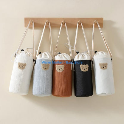 Portable Baby Bottle Carrying Case Storage Bag for Easy Feeding Water Cup Organiser with Lovely Bear Embroidery 57QE
