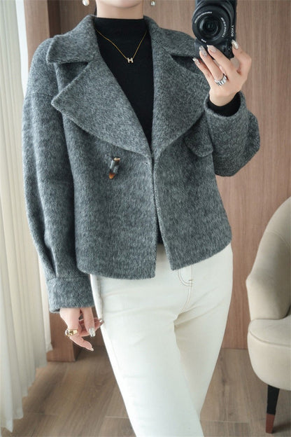 2024 Autumn Winter Double Sided Women Woolen Coat New Fashion Solid Short Outerwear Loose Double Breasted Wool Jacket Female Top