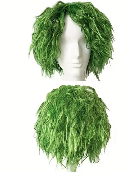 HAIRJOY Peruca Sintética Verde Cosplay Fofa Curta Encaracolada Anime Halloween para Mulheres Homens