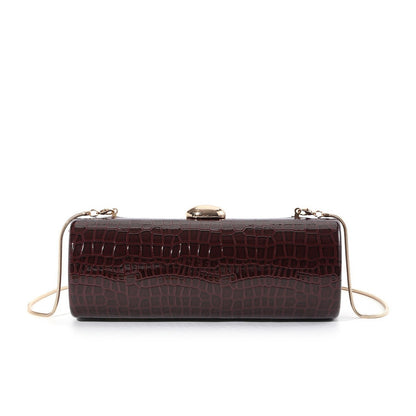 Vintage Long Box Clutch Bag Women Brown Crocodile Pattern Wallets Gold Metal Chain Handbag Designer Luxury Evening Party Purse