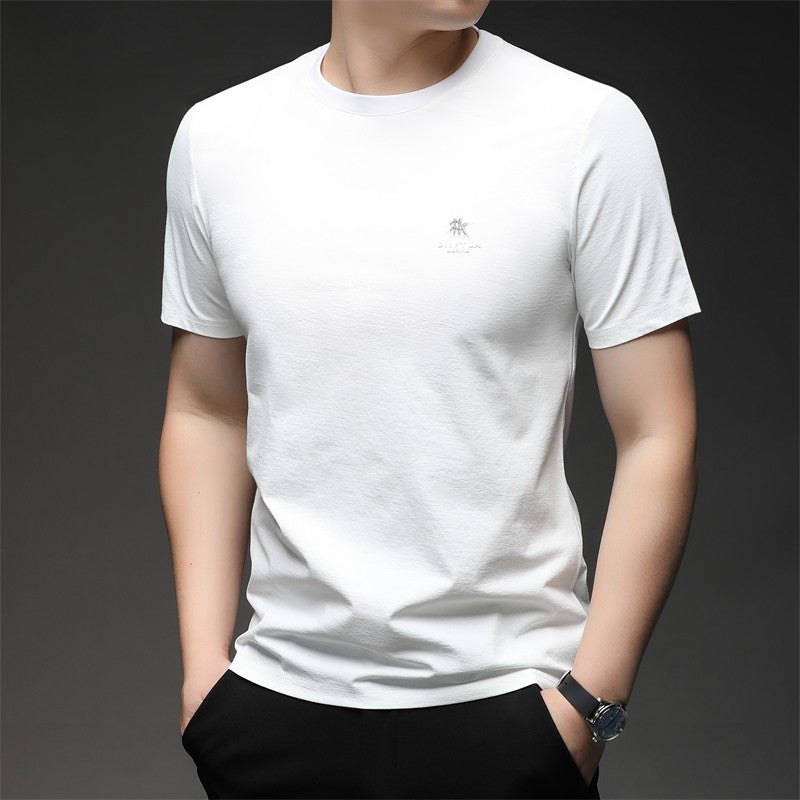 2025 New Men's Korean Style Fashion Badge Short Sleeved Sleeve Round Neck T-shirt Casual and Comfortable Summer Versatile Top