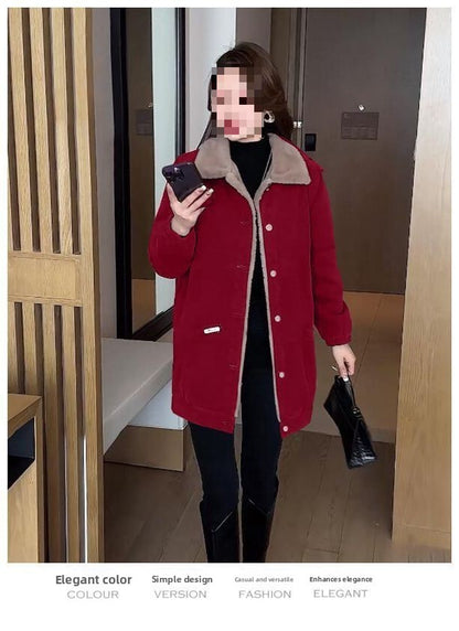 Plus Size Plus Size Fleece Lined Jacket Women's Winter Fashion Loose Coat Mid-Length High Quality Jacket for Mature Women