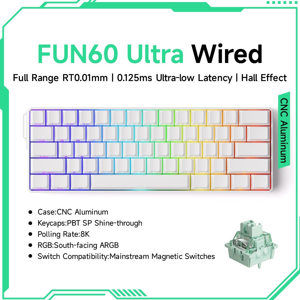 Akko MonsGeek FUN60 Teclado Mecânico Interruptor Magnético Teclados Gamer 60% Gatilho Rápido 0,01mm 8K ARGB HE/TMR Teclado Personalizado