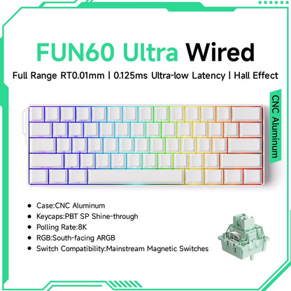 Akko MonsGeek FUN60 Teclado Mecânico Interruptor Magnético Teclados Gamer 60% Gatilho Rápido 0,01mm 8K ARGB HE/TMR Teclado Personalizado