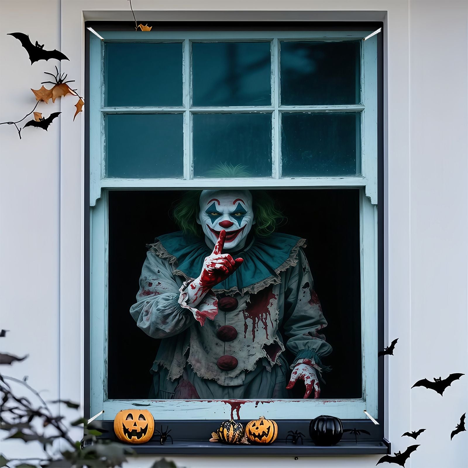 2D flat banner 1pc Halloween party banner - Horror Carnival Clown and Blood Design, Polyester Hanging Decoration