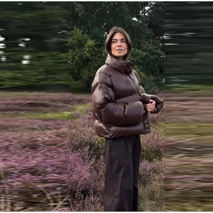 Fashion Glossy Padded Jacket Women's Solid Turtleneck Long Sleeve Warm Down Coat 2025 Autumn Winter New Lady Casual Outerwear