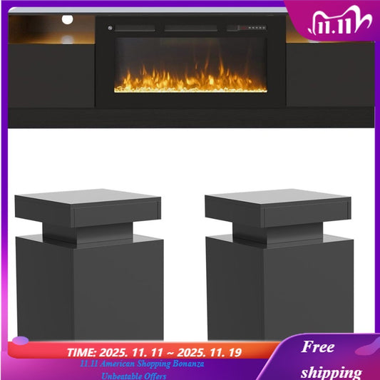 3-Piece Living Room Table Set Includes A 70'' Modern Fireplace TV Stand with 36'' Electric Fireplace,2 Side Tables with Storage