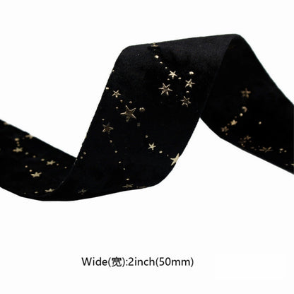 Double-sided Velvet Ribbons Hot Stamping Stars DIY Gift Wrapping Wedding Bouquet Christmas Party Supplies Decor Hair Accessories