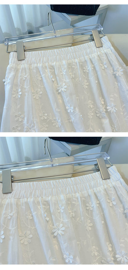 Casual sweet High Waist Chic floral lace Ruched loose Skirts Korean Fashion Office Lady Basics  Plus Size Clothing