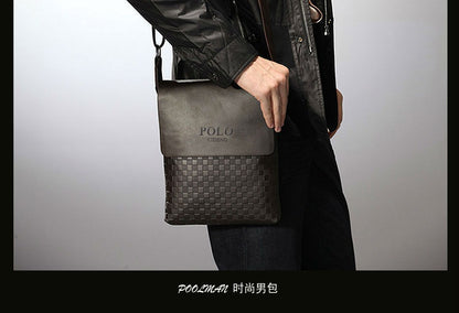New Men's Single Shoulder Crossbody Bag with Trendy Checkerboard Pattern Embossed Casual Business Bag with Diamond Pattern