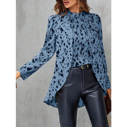 Plus Size New Elegant Women's Loose Long Sleeve Shirt Half High Collar Leopard Print Versatile Shirt Commute Style
