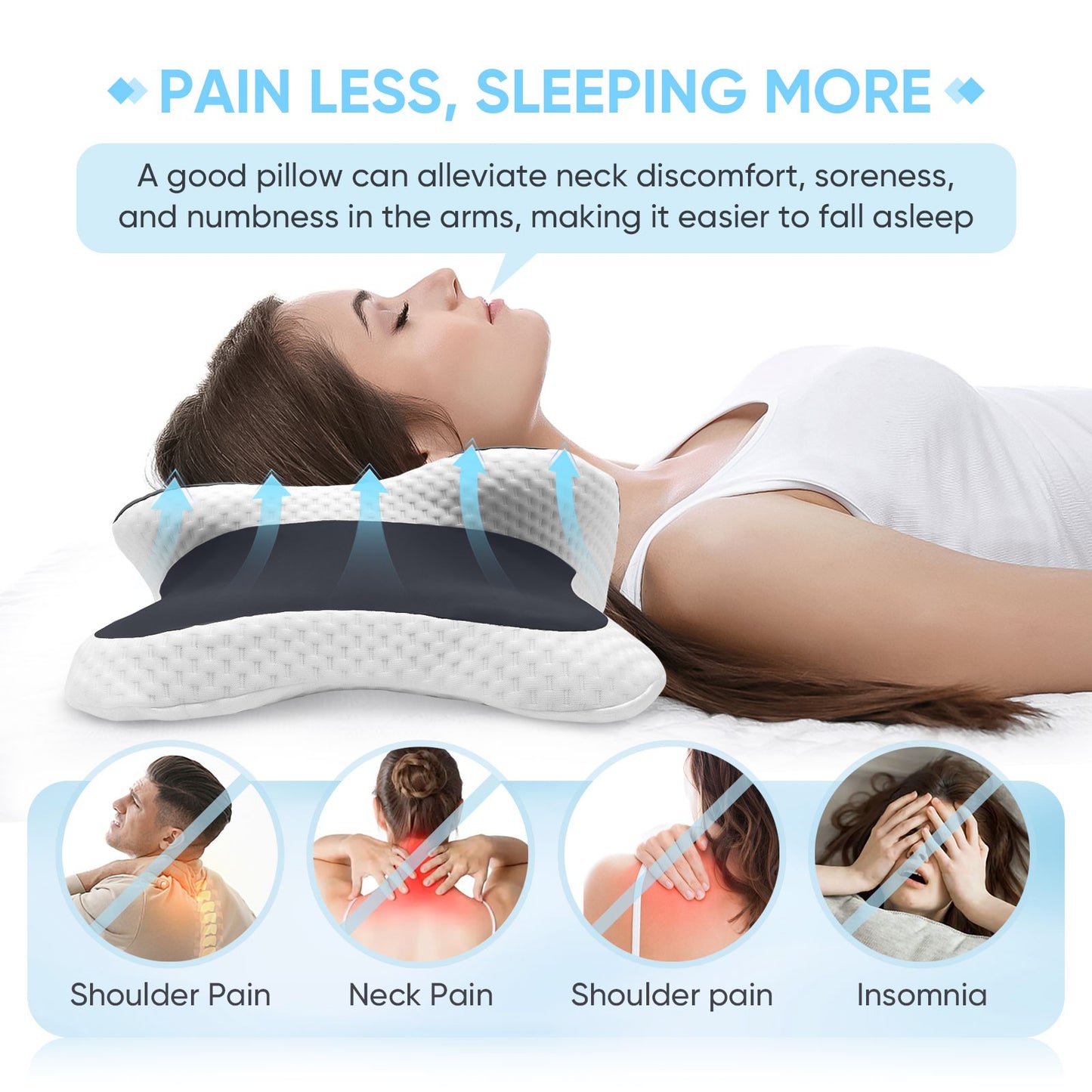 Ergonomic Cervical Pillow Memory Foam Pillow Neck Pain Relief Comes Ice Silk Pillowcase Adjustable  for Back Side Sleepers Gifts