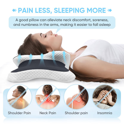Ergonomic Cervical Pillow Memory Foam Pillow Neck Pain Relief Comes Ice Silk Pillowcase Adjustable  for Back Side Sleepers Gifts