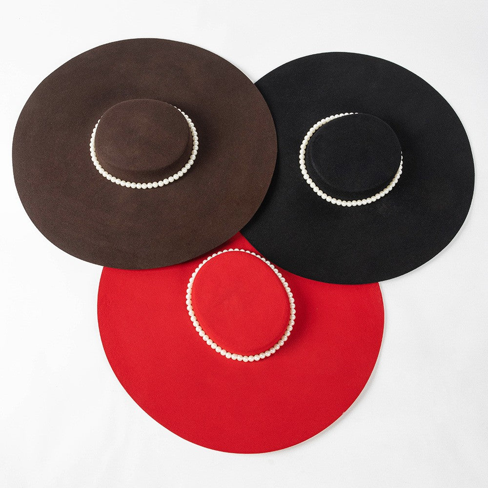 Chapéu de feltro de lã de 4cm de altura, aba grande de 15cm, chapéu fedora de copa rasa para homens e mulheres, chapéu de aba grande novo.