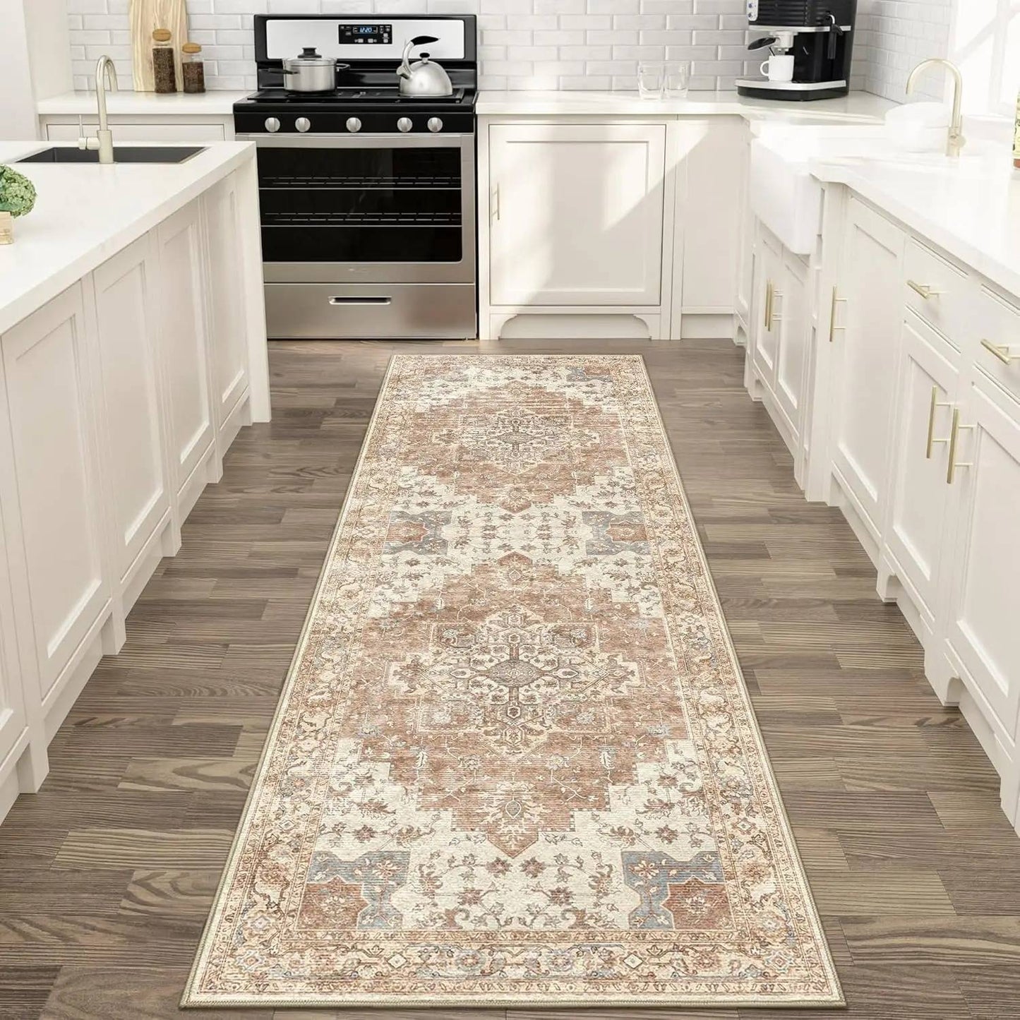 VIKAMA Persian Flannel Carpet Living Room Mat Hallway Mat Sofa Mat Bedroom Bedside Rug Long Rug Non-slip Washable Home Decor