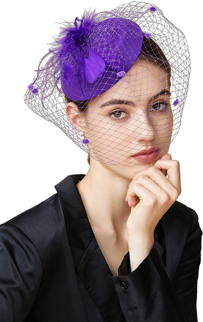 Fascinator Hat Veil Feather Fascinator Hair Clip Tea Party Pillbox Derby Hat Fascinator Bridal Wedding Veil
