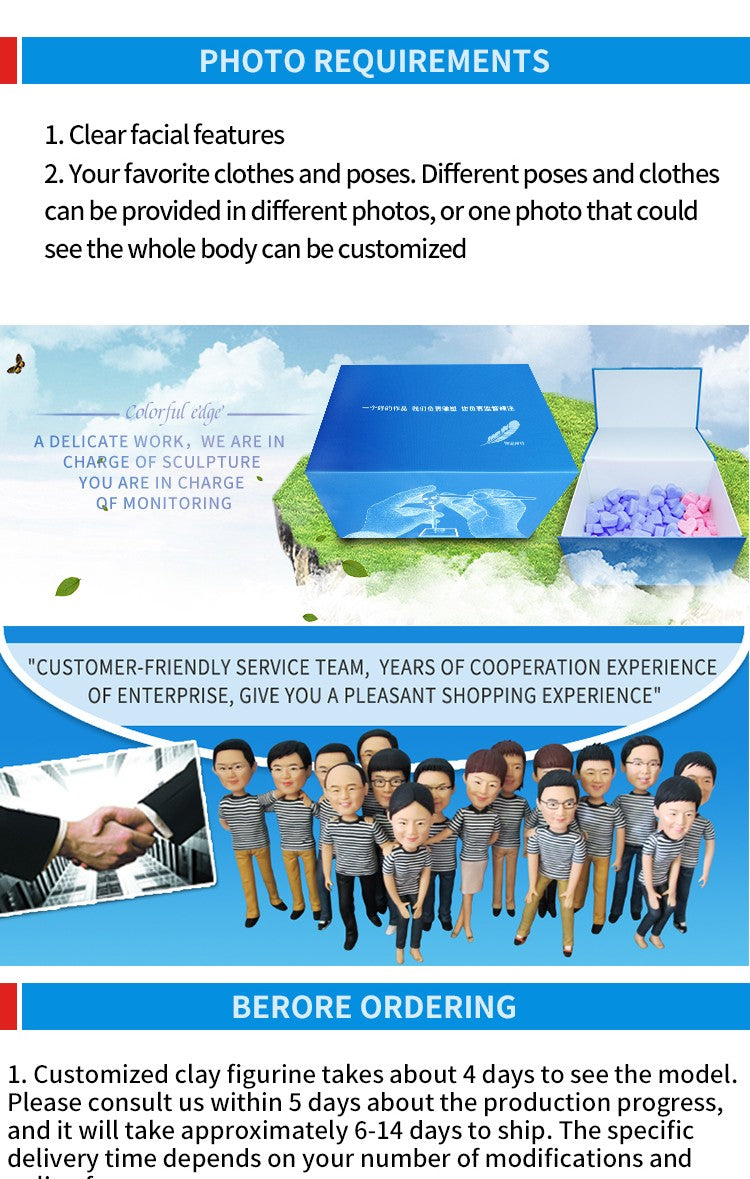 Custom Handmade Bobblehead Figure, Personalized Clay Doll on Photos,Real person figurine 3D Customization,Christmas Gift for Men