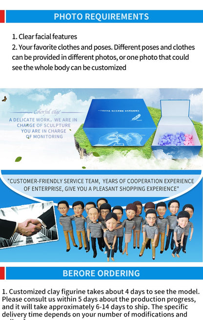 Custom Handmade Bobblehead Figure, Personalized Clay Doll on Photos,Real person figurine 3D Customization,Christmas Gift for Men