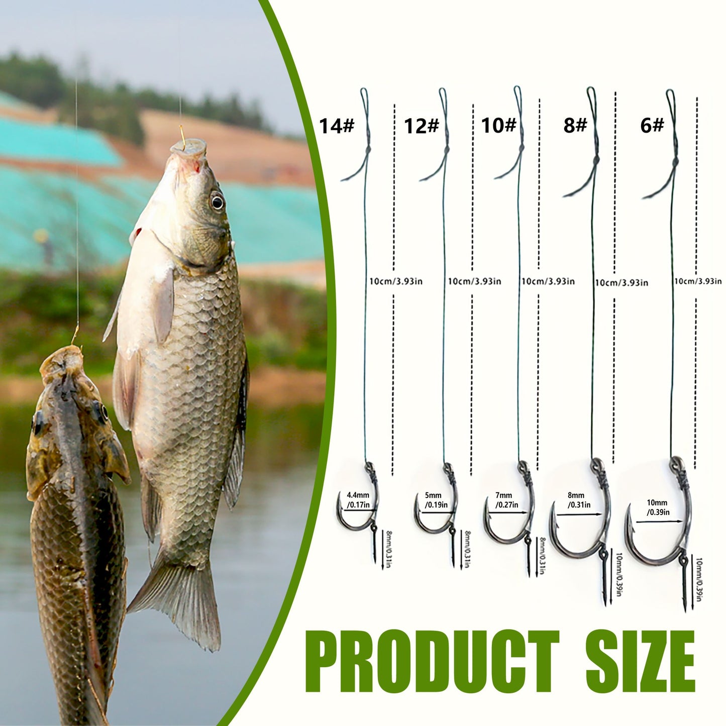 Montagens Pré-Amarradas para Pesca de Carpas, Method Feeder e Hair Rigs com Linha Trançada e Anzóis Barbela (Tamanho 6, 8, 10, 12), para Carpas e Carpas Prateadas