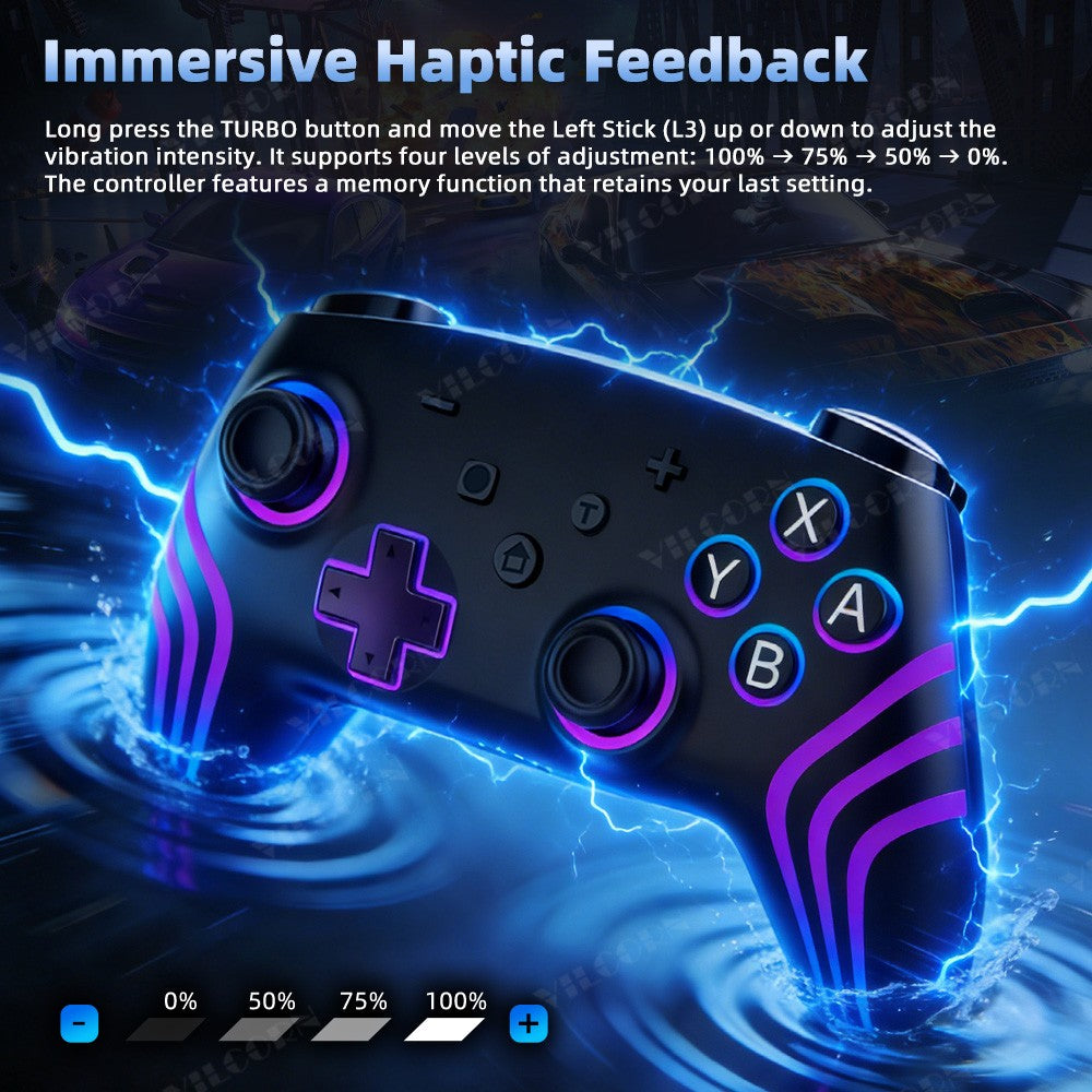 Wireless Gamepad For Switch 2 Pro Controller with Thumbstick Caps RGB Light 6-Axis Gyro Motion Sensing Vibration Joystick for PC