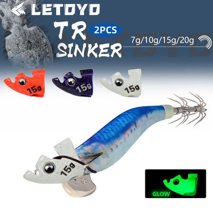 LETOYO 2PCS EGI Luminoso para ponta de corrida isca de lula TR Sinker peso eging para Polvo Tinta Choco acessórios de pesca marítima