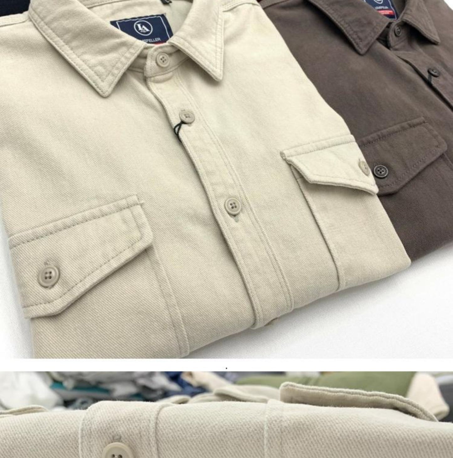 May Khaki heavy cargo double-pocket shirt men's cotton wash wool long-sleeved Japanese vintage loose coat
